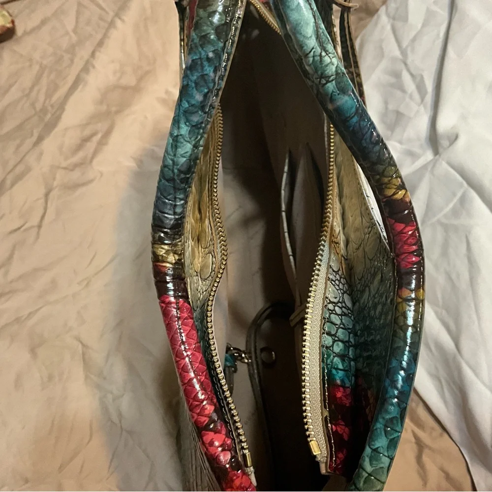 Brahmin Red and Green Crocodile-Embossed Tote - Picture 3 of 6